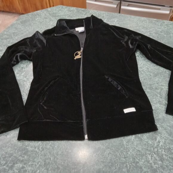 Baby Phat Jackets & Blazers - Baby Phat Track Jacket Women's Black Sz S Cat Embossed Velvet Zip Up 90's Y2K